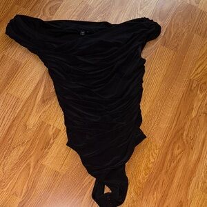 Express Black Ruched Bodysuit